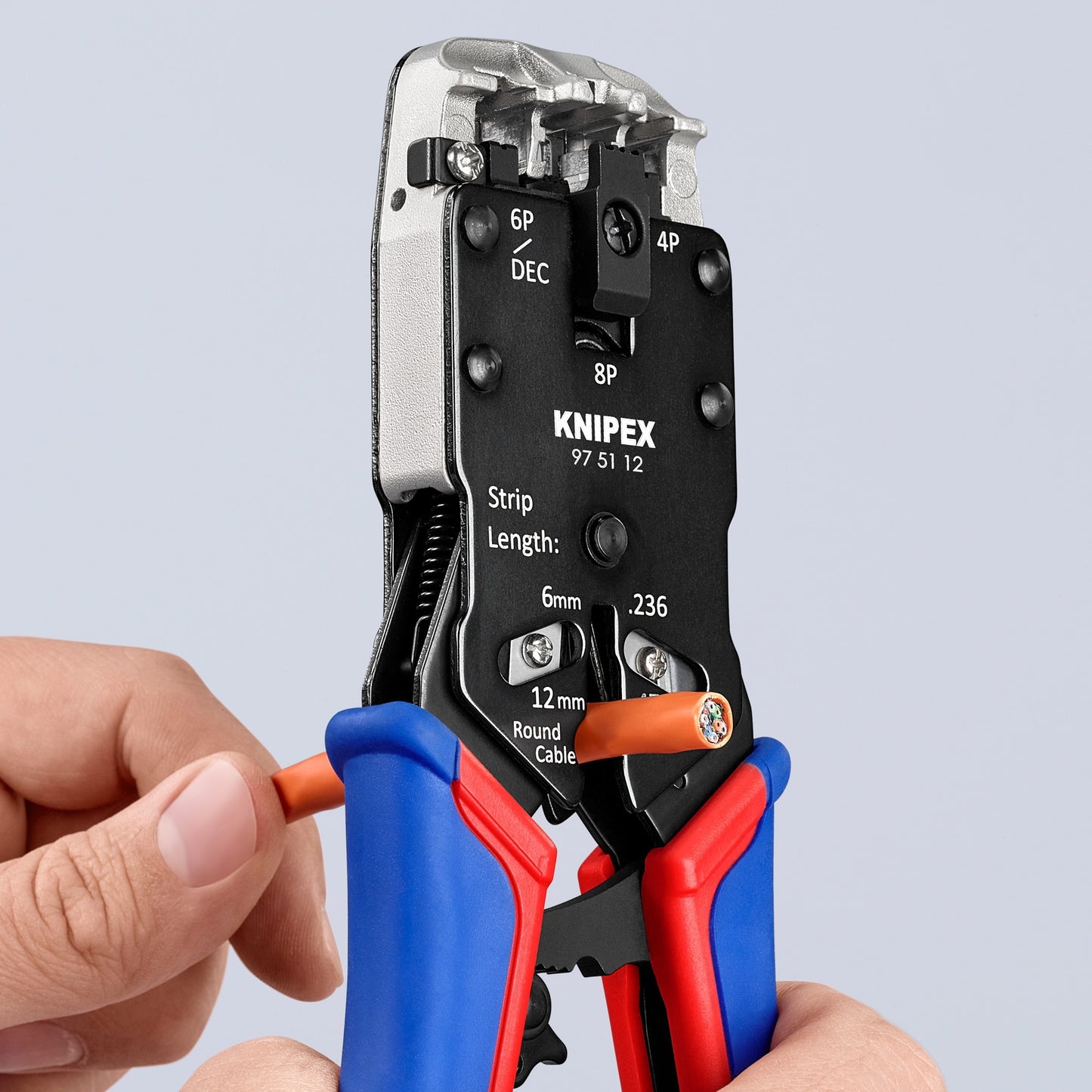 Knipex krimptang 97 51 12 sb (blauw rood, rj-10, rj-11 12 en rj-45)