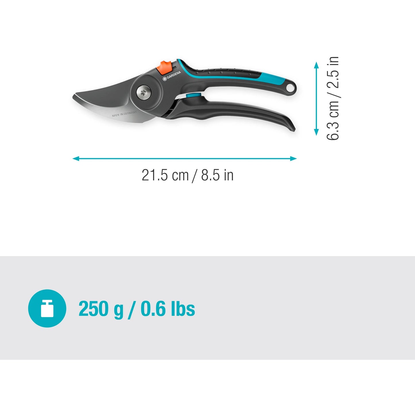 Gardena snoeischaar premiumcut pro fresh wood, bypass (grijs turquoise, 24 mm snoeidiameter)