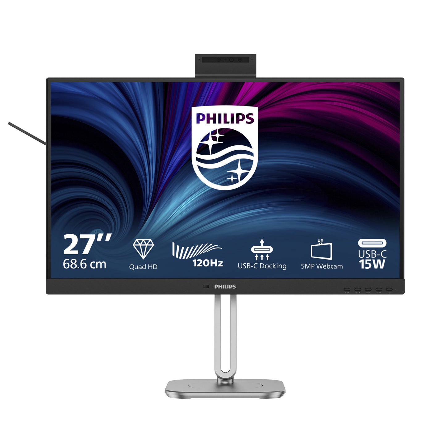 Philips 27b2u4601h 00 27 ledmonitor (zilver zwart, hdmi, displayport, usb-c, webcam, 120 hz)
