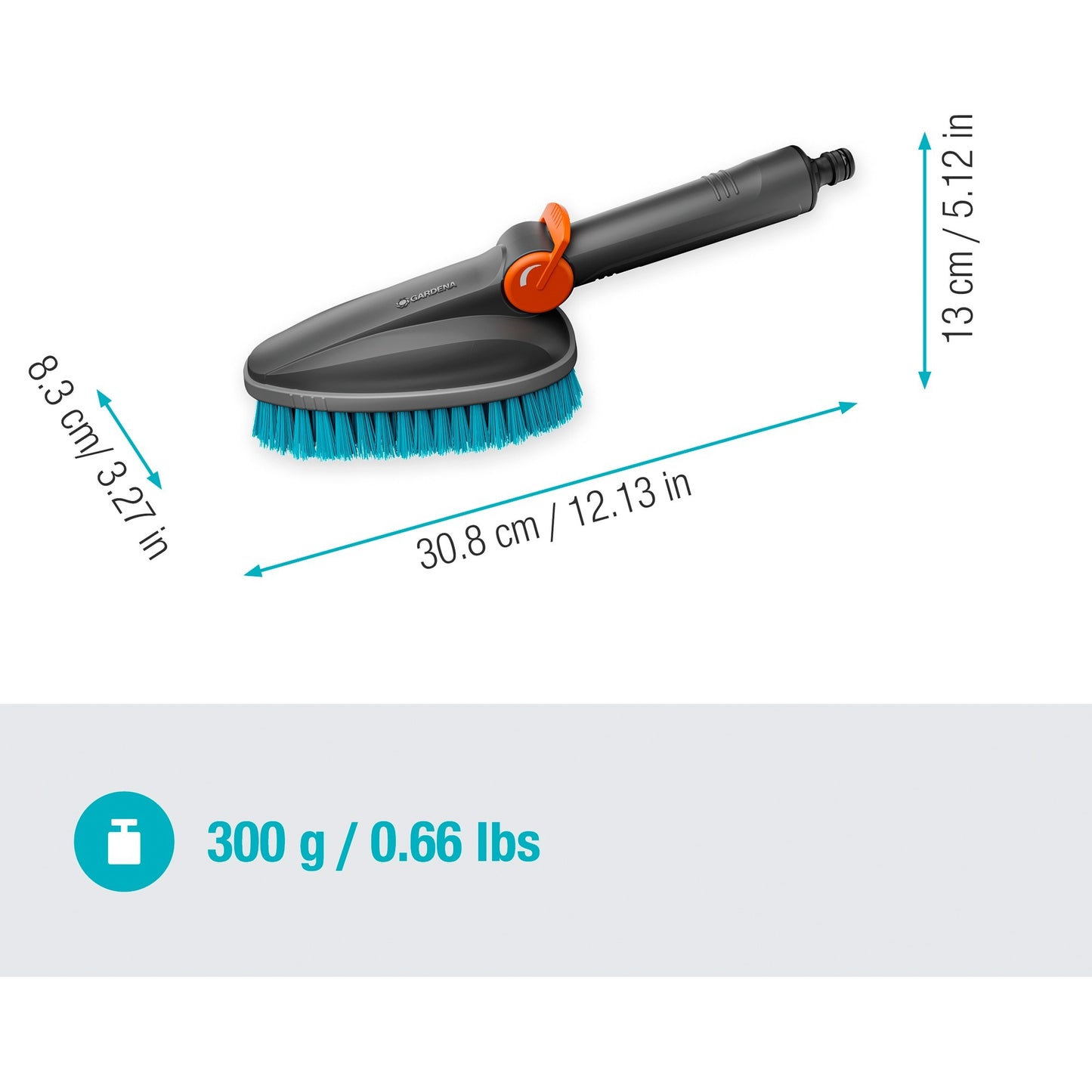 Gardena cleansystem handborstel m hard, met slangaansluiting wasborstel (grijs turquoise, 18846-20)