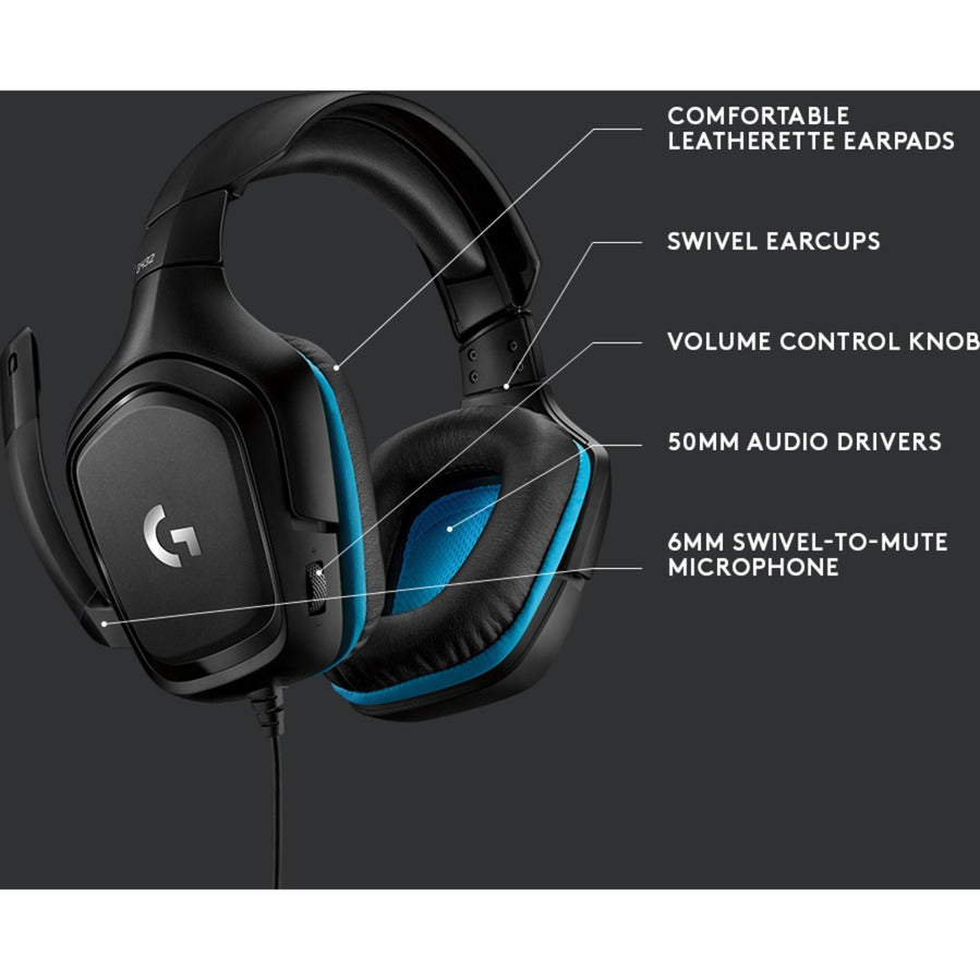 Logitech g432 7.1 surround sound wired over-ear gaming headset (zwart blauw, pc, playstation 4, playstation 5, xbox one, xbox series x|s, nintendo switch)