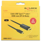 Delock usb-c (male) > hdmi (male) (dp alt mode) kabel (zwart, 1 meter, 4k 30 hz) - afbeelding 3