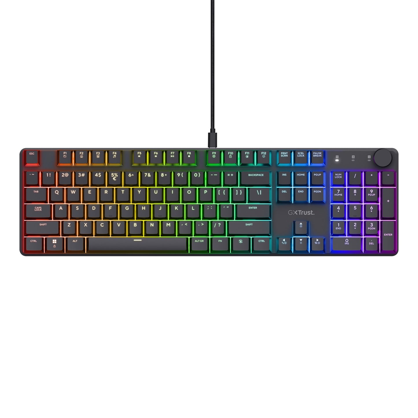 Trust gxt 866 torix mechanisch gaming toetsenbord (zwart, us lay-out (qwerty), huano red, 100%, rgb)