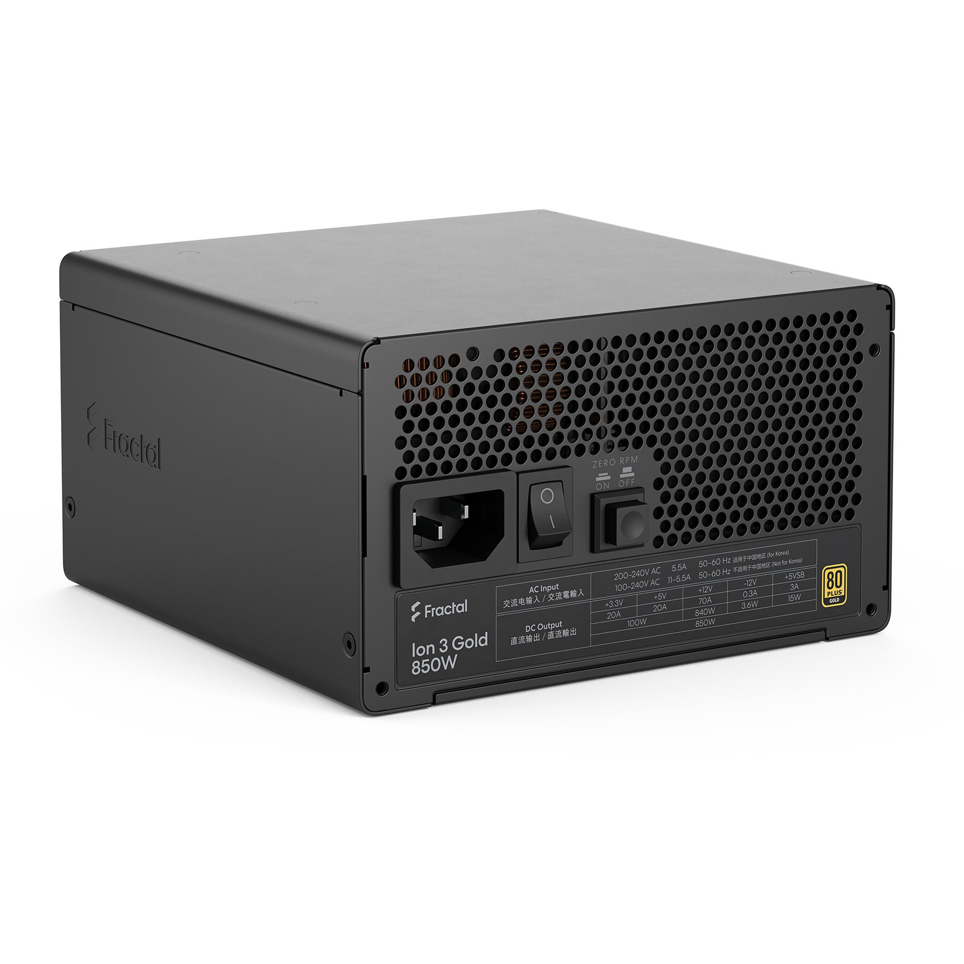Fractal design ion gold 3 modulaire 850 watt voeding (zwart, 1x 12v-2x6, 3x pcie)