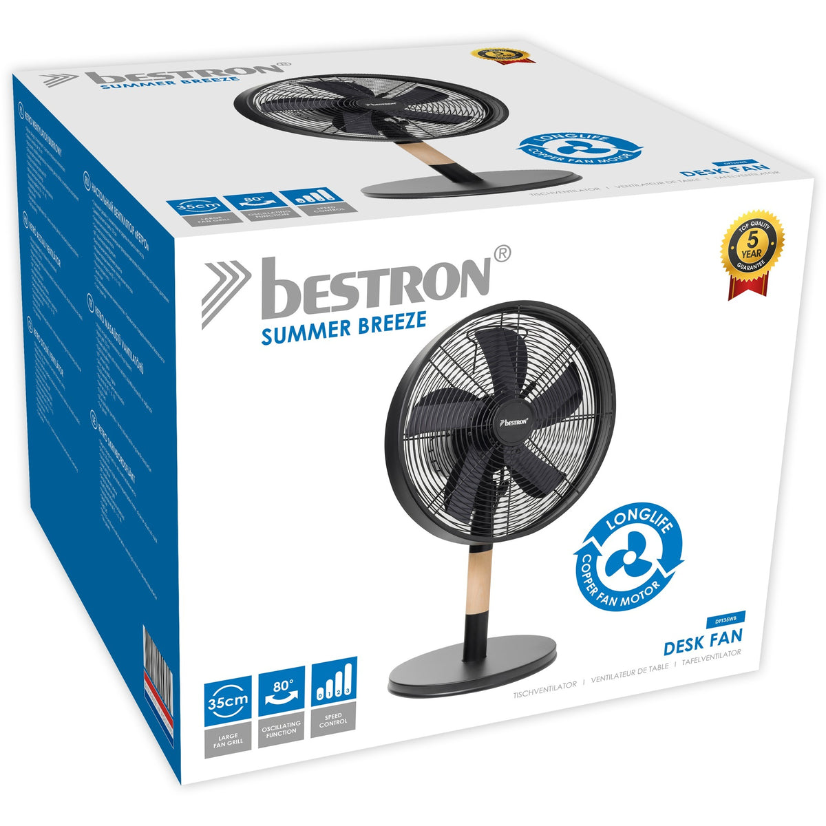 Bestron dft35wb tafelventilator (zwart houtkleur, ø 35 cm)