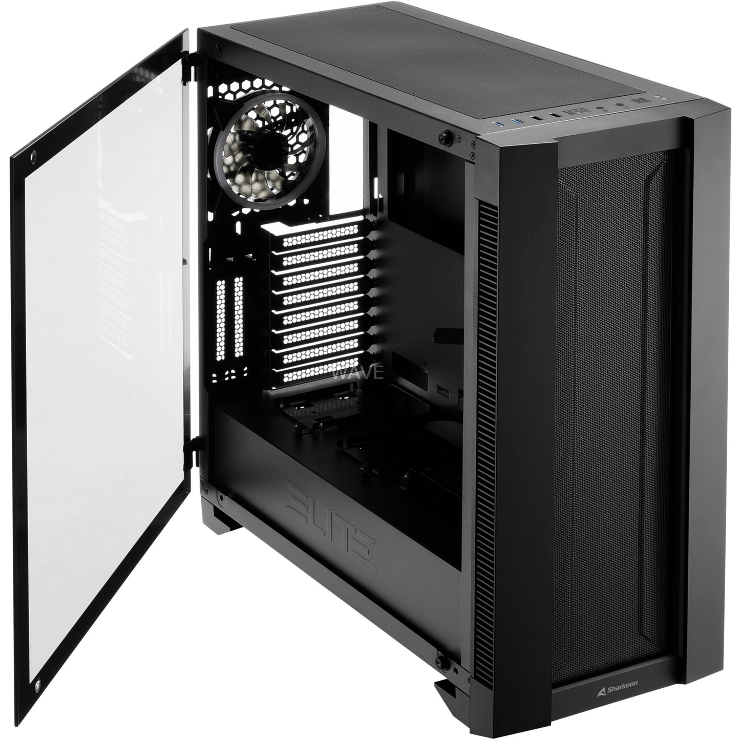 Sharkoon elite shark ca200m big tower behuizing (zwart | 4x usb-a | tempered glass)