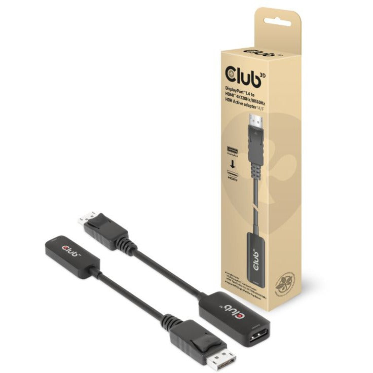 Club 3d displayport 1.4 > hdmi hdr active adapter (zwart, 0,1 meter, 4k 120hz, 8k 60hz)