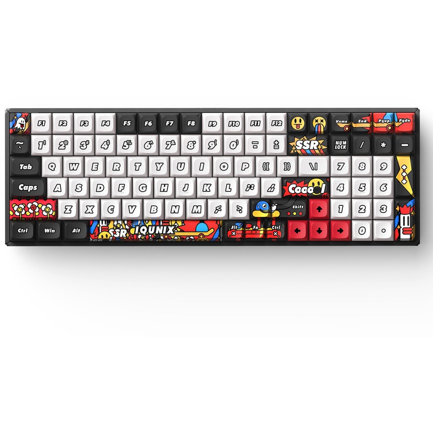 Iqunix f97 graffiti diary wireless mechanical keyboard (zwart, us lay-out (qwerty), ttc gold pink, 96%, rgb leds, hot-swappable, pbt, 2.4ghz | bluetooth 5.1 | usb-c)