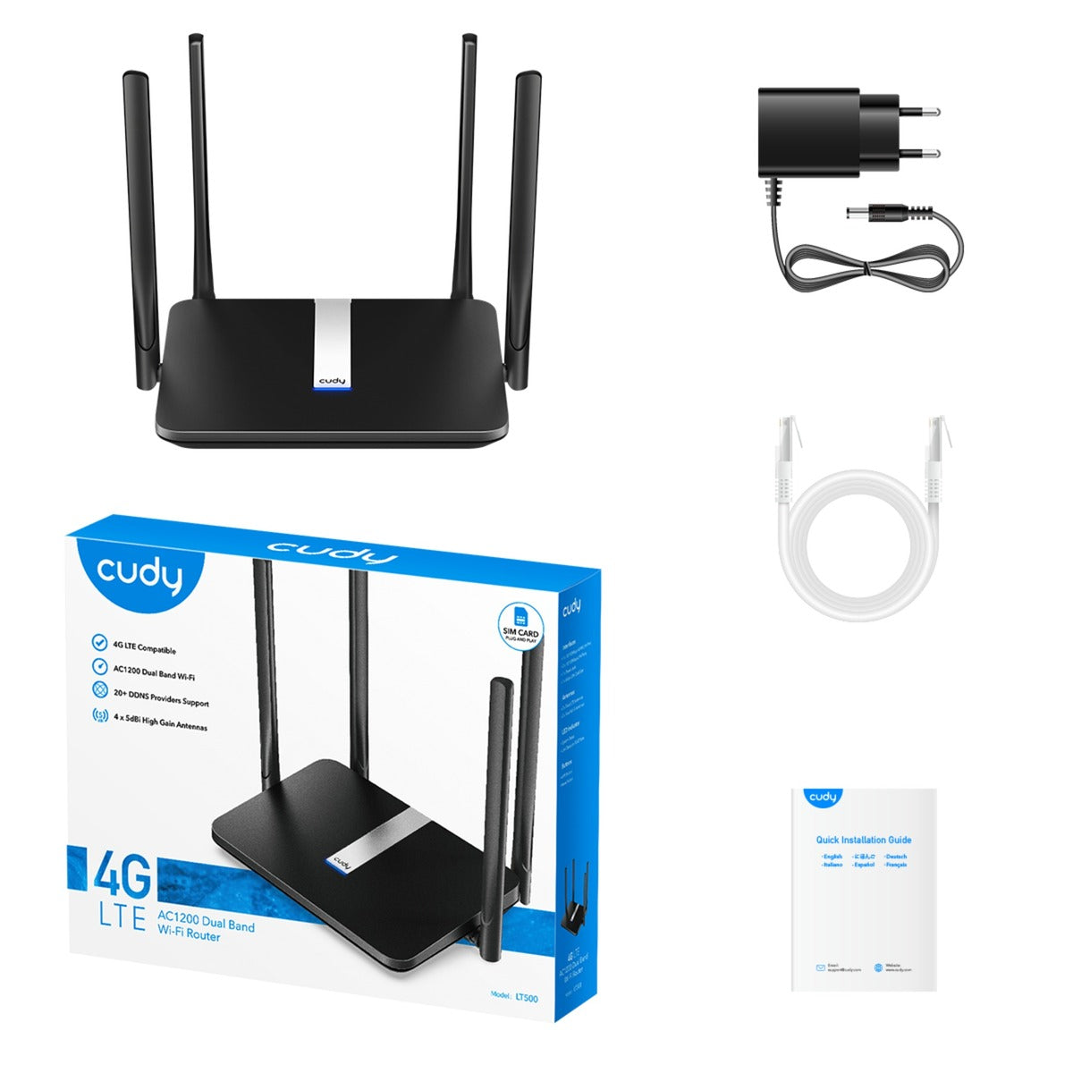 Cudy ac1200 wi-fi mesh 4g lte cat4 router (zwart, mesh, app, nano sim-slot)