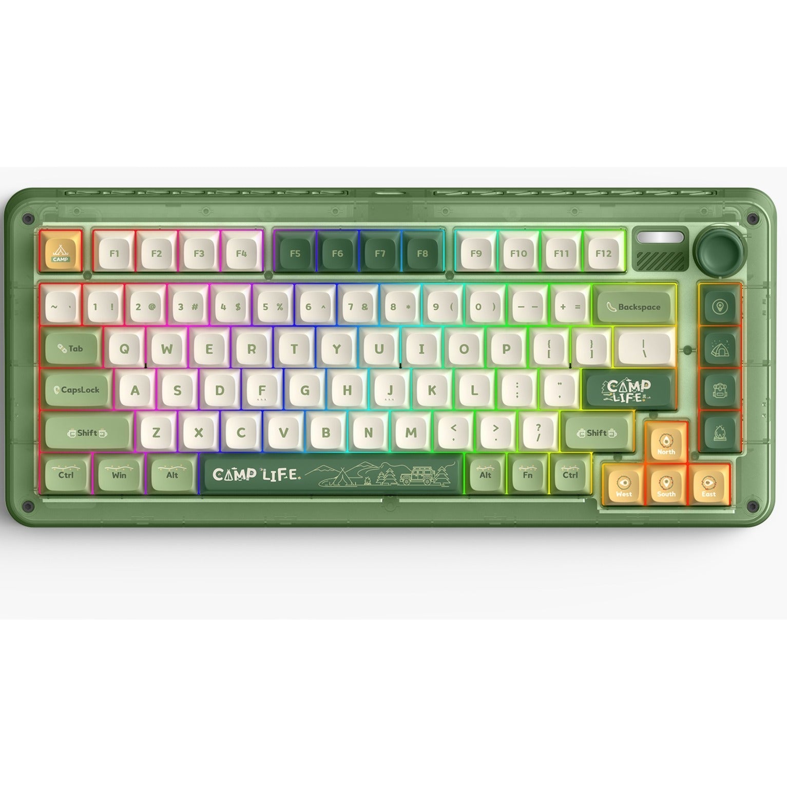 Iqunix zx75 camping wireless mechanical keyboard (groen, us lay-out (qwerty), cherry mx brown, 75%, rgb leds, hot-swappable, double-shot pbt, 2.4ghz | bluetooth 5.1 | usb-c)
