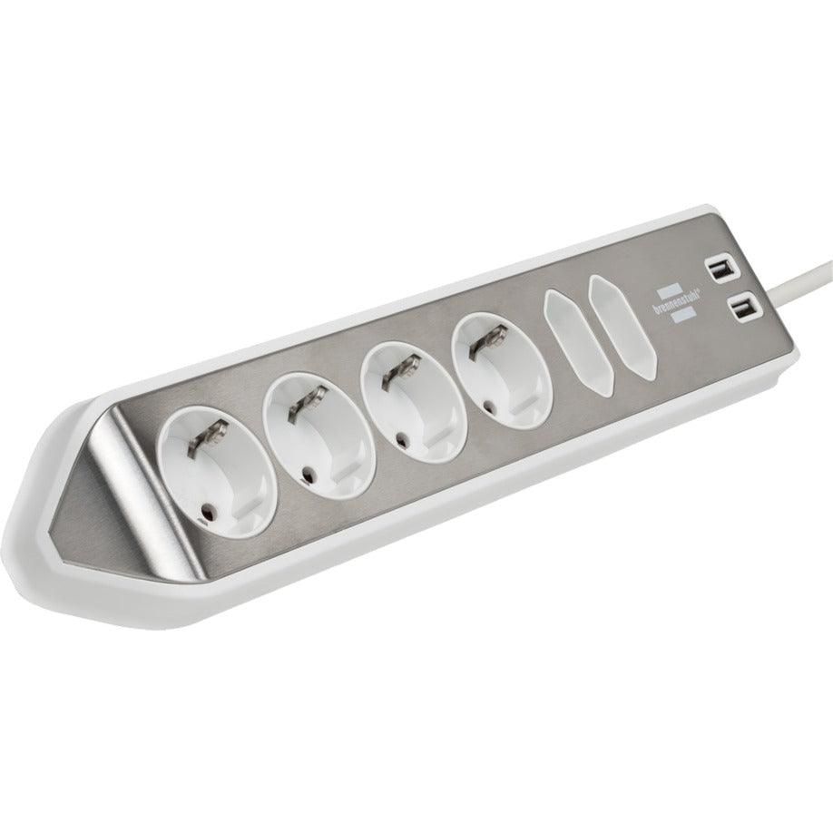 Brennenstuhl estilo hoekstopcontact 4-voudig met usb-oplaadfunctie stekkerdoos (wit roestvrij staal)