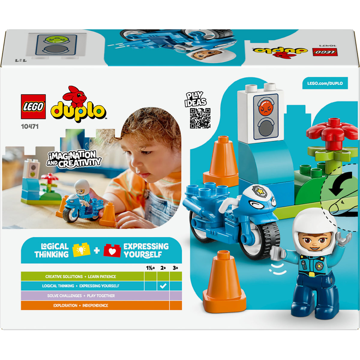 Lego duplo town - blauwe politiemotor educatief montessori speelgoed voor kinderen - 10471