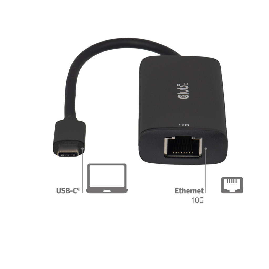 Club 3d cac-2531 usb-c naar rj45 10g ethernet adapter (zwart)