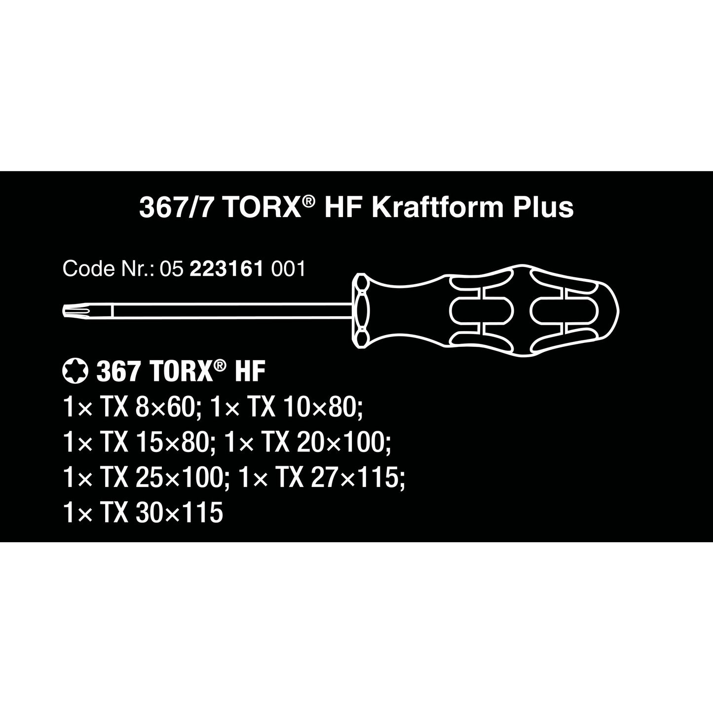 Wera 367 7 torx hf-schroevendraaierset kraftform plus + rek (zwart groen, 7-delig)