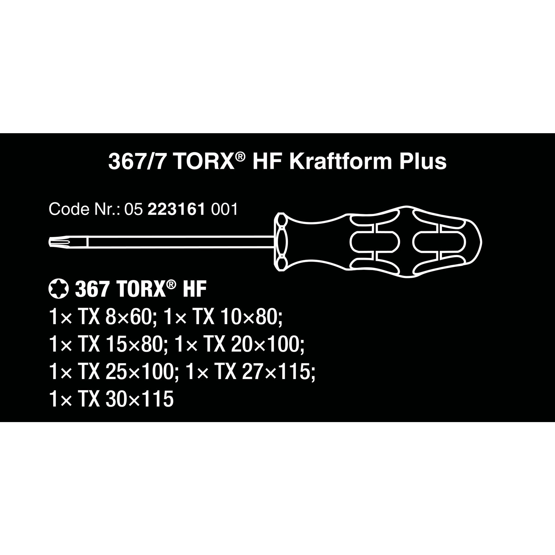 Wera 367 7 torx hf-schroevendraaierset kraftform plus + rek (zwart groen, 7-delig)