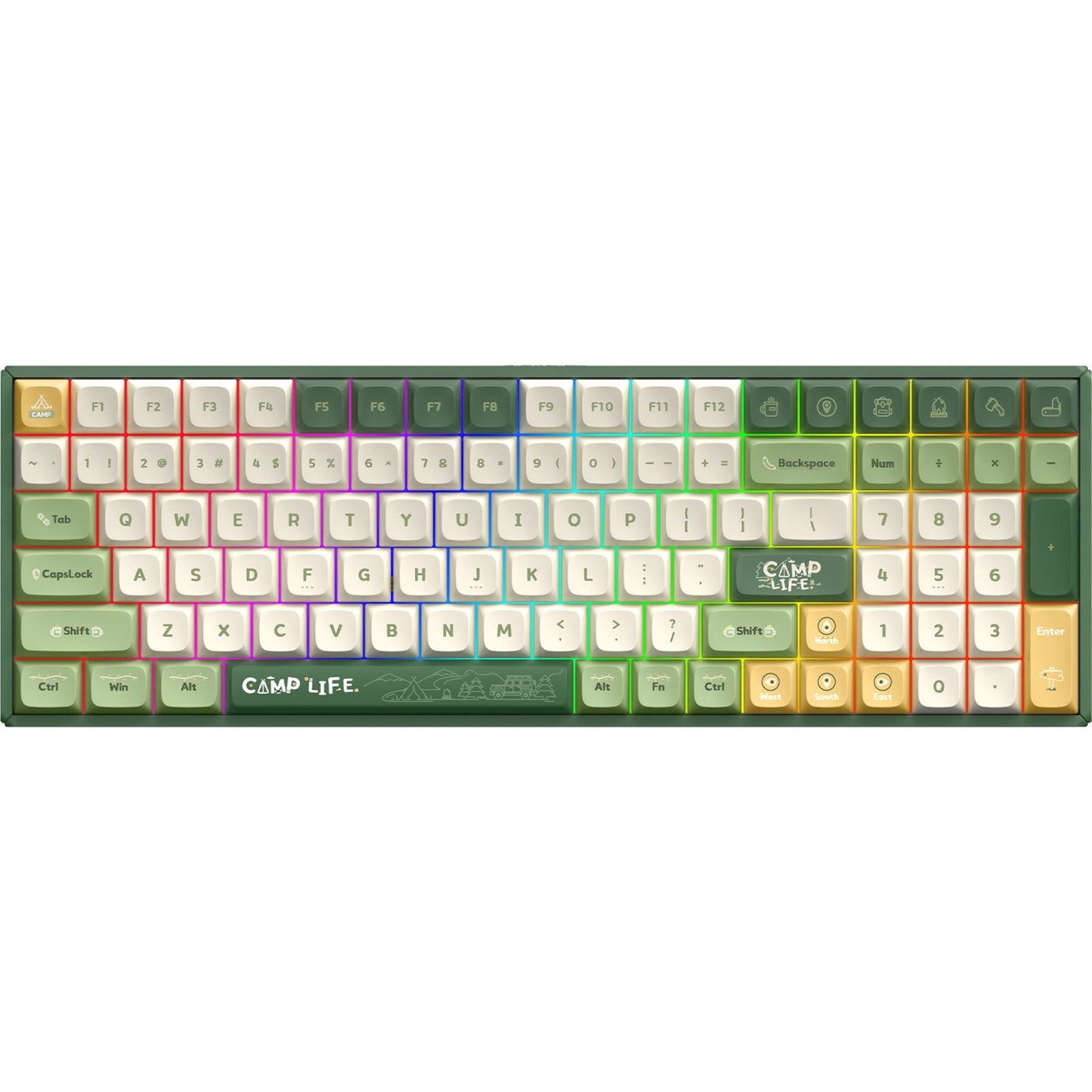 Iqunix f97 camping wireless mechanical keyboard (groen, us lay-out (qwerty), cherry mx brown, 96%, rgb leds, hot-swappable, pbt, 2.4ghz | bluetooth 5.1 | usb-c)