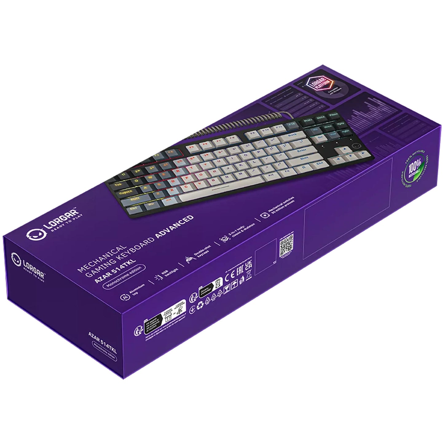 Lorgar azar 514tkl, gaming toetsenbord (wit, us lay-out, logar dream, tkl, rgb)