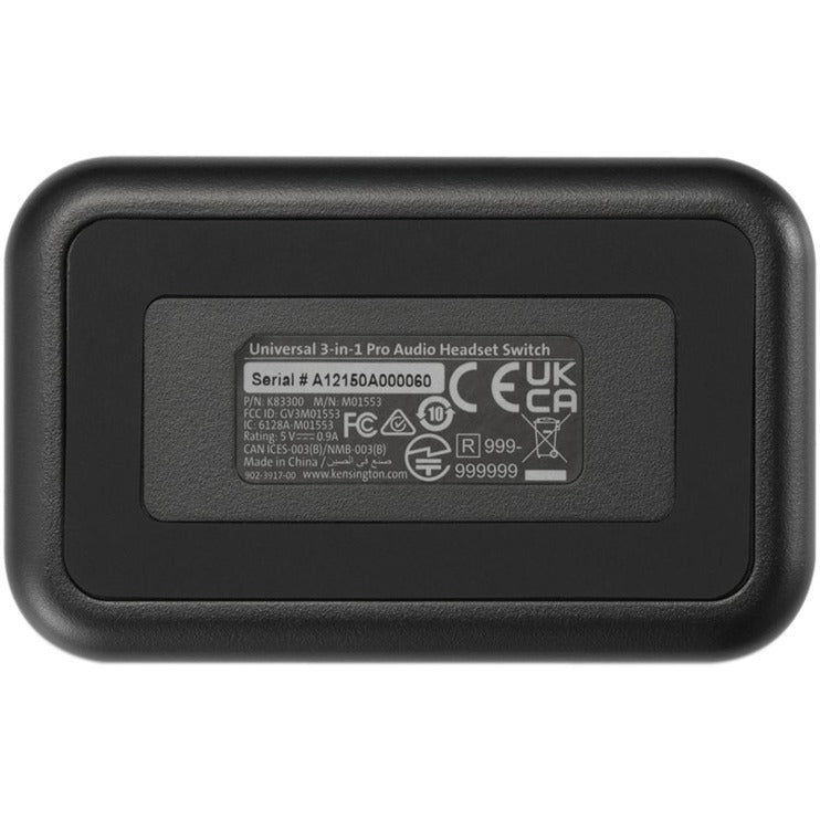 Kensington universal 3-in-1 pro audio headset switch (bluetooth, usb, 3,5mm audio)