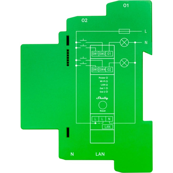 Shelly pro dimmer 2pm relais (groen, 2-kanaals, wifi, lan, bluetooth)