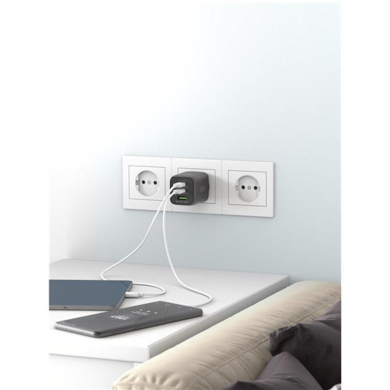 Goobay usb-c snellader nano (65 w) en usb-c textielkabel (zwart, 1 meter)