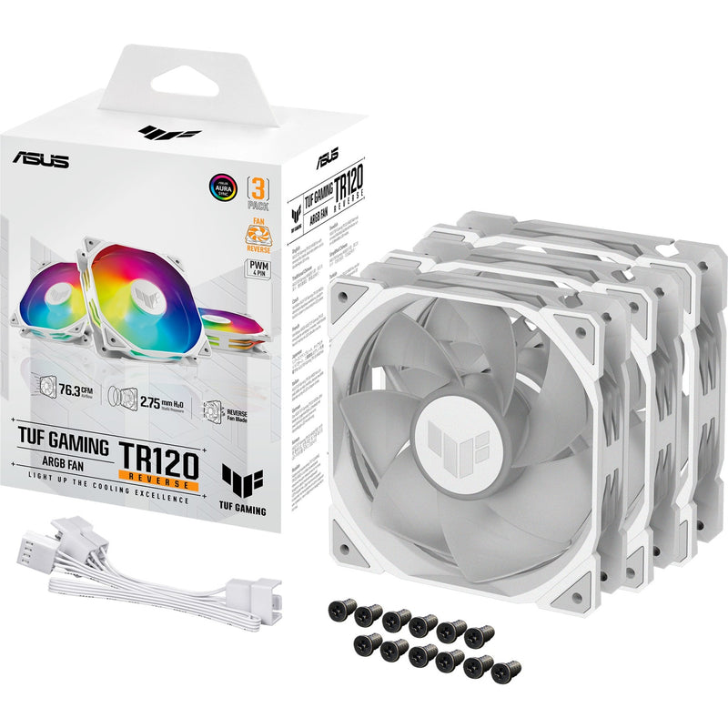 Asus tuf gaming tr120 argb reverse case fans (wit, 3 stuks, 120 x 120 x 28 mm)