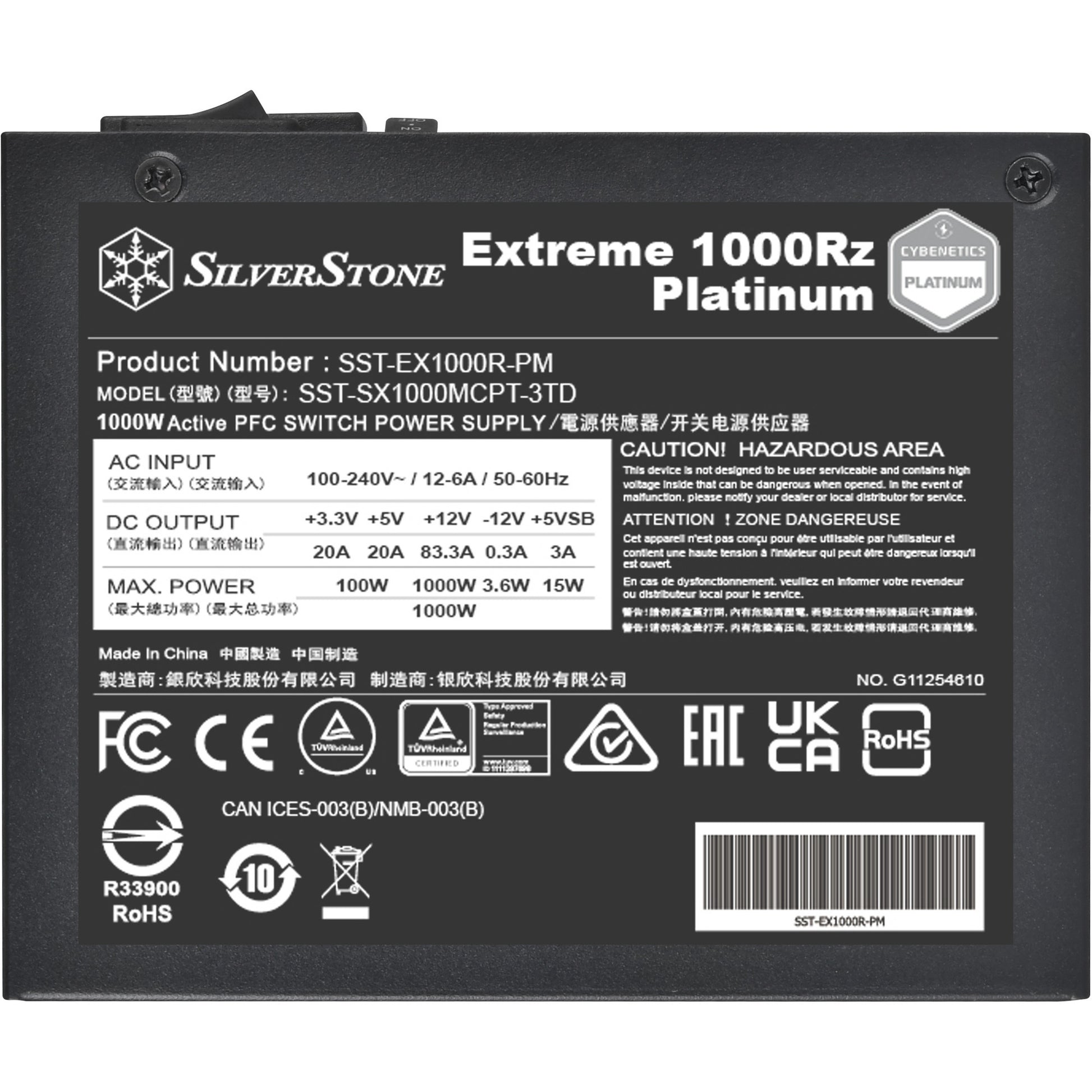 Silverstone extreme 1000rz platinum modulaire 1000 watt voeding (zwart, 1x 12v-2x6, 4x pcie)