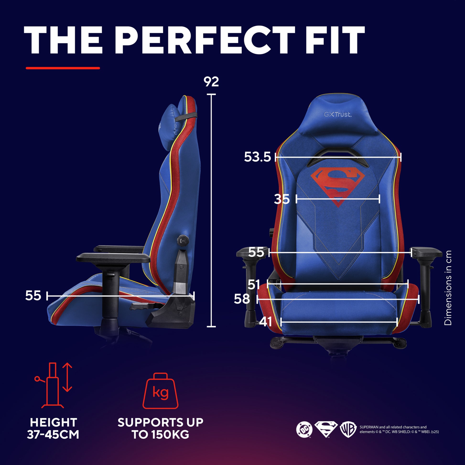 Trust gxt 721sm ruya pro superman gaming stoel (blauw rood)