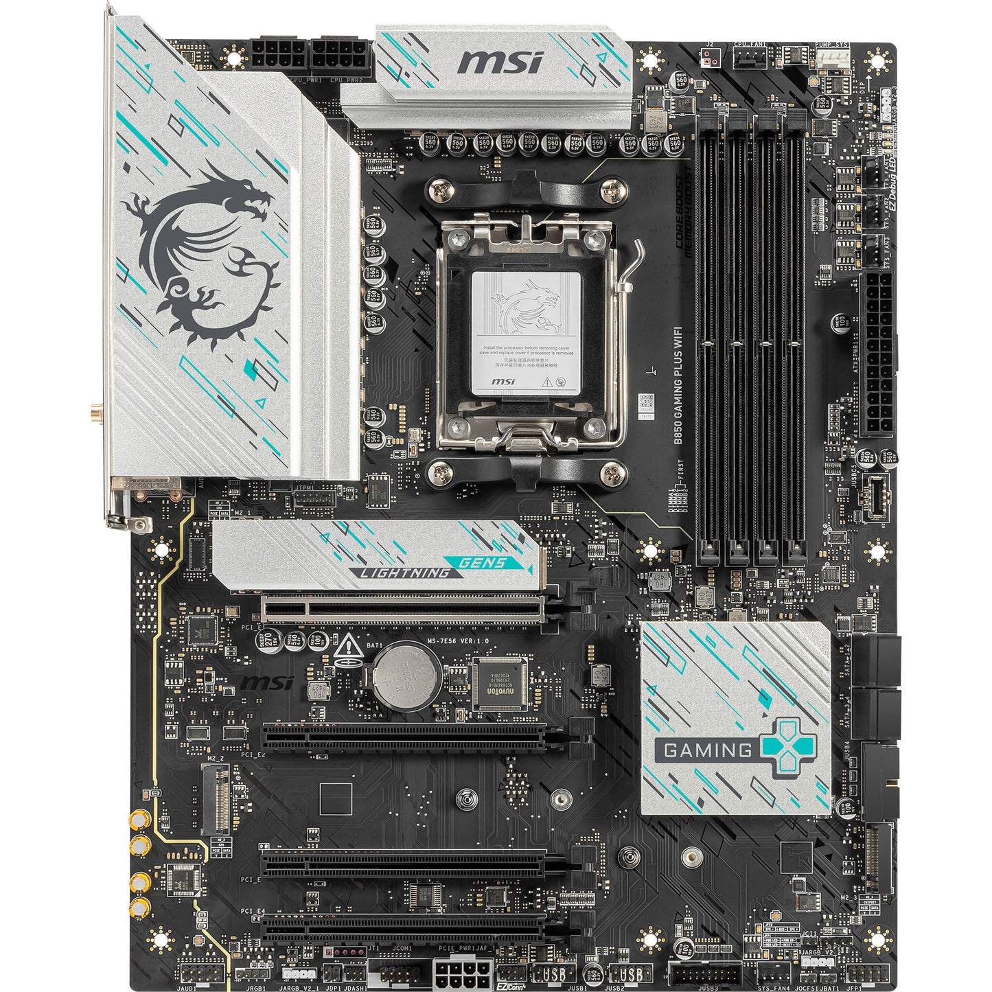 Msi b850 gaming plus wifi socket am5 moederbord (raid, 5gb-lan, wi-fi 7, bt, sound, atx)