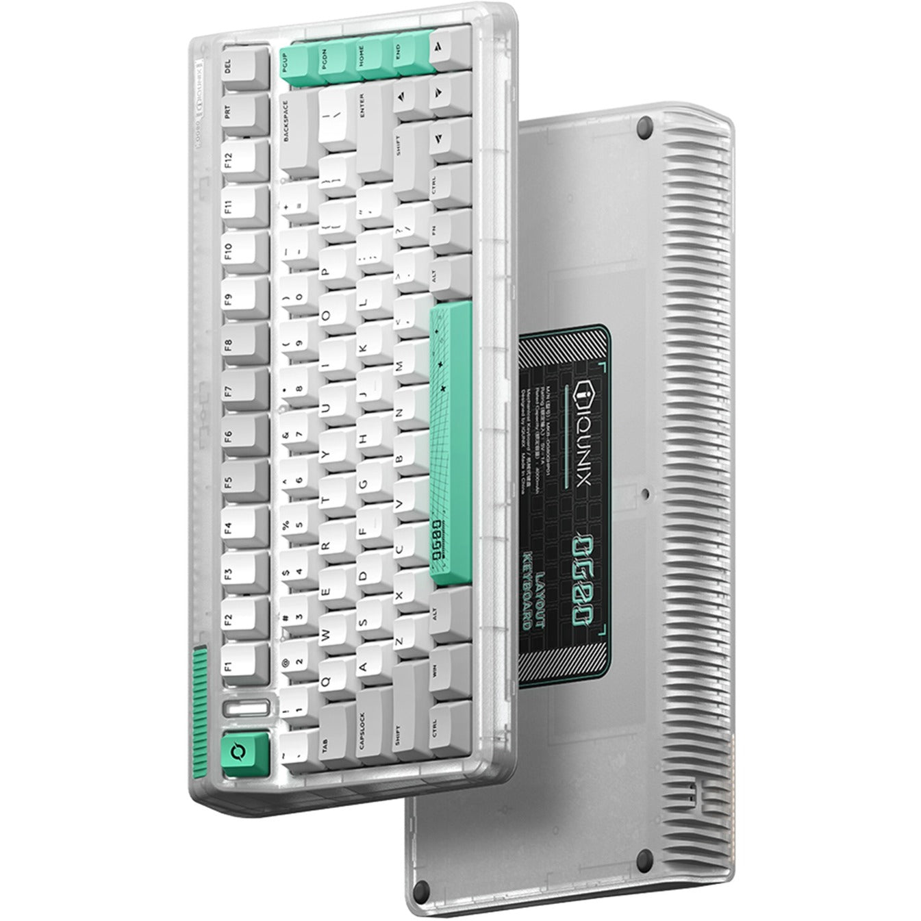 Iqunix og80 wormhole wireless mechanical keyboard (grijs, us lay-out (qwerty), cherry mx brown, 80% (tkl), rgb leds, hot-swappable, pbt, 2.4ghz | bluetooth 5.1 | usb-c)
