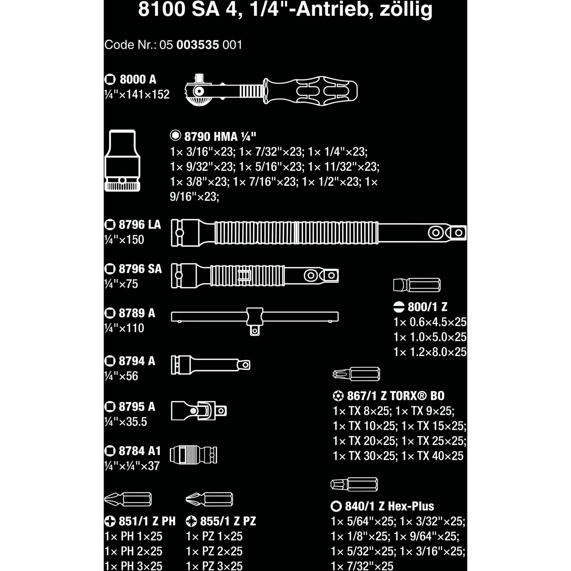 Wera 8100 sa 4 zyklop speed ratelset, 1 4 gereedschapsset (zwart groen, 41-delig, speedratel met draaibare kop)