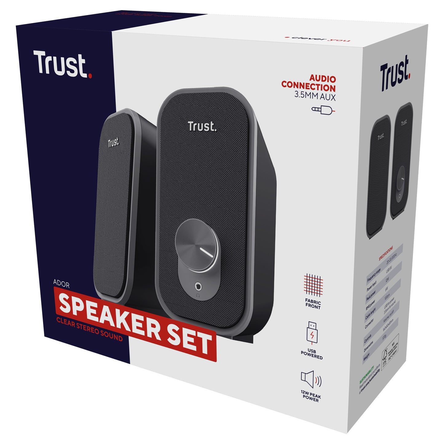 Trust ador 2.0-luidsprekerset pc-luidspreker (zwart grijs)