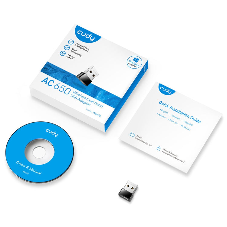 Cudy ac650 wireless dual band mini usb wlan adapter (zwart)