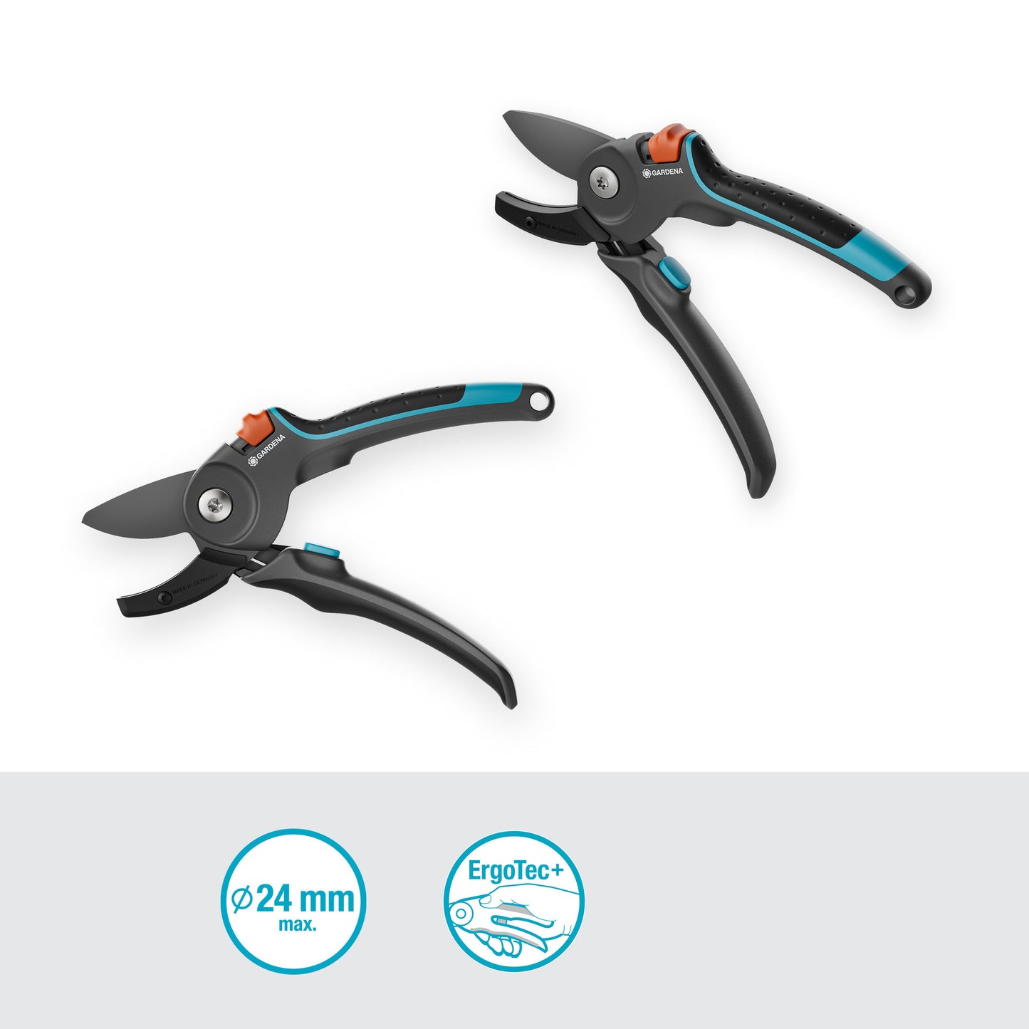 Gardena snoeischaar premiumcut pro voor droog hout met aambeeldsnede (grijs turquoise, 24 mm snoeidiameter)