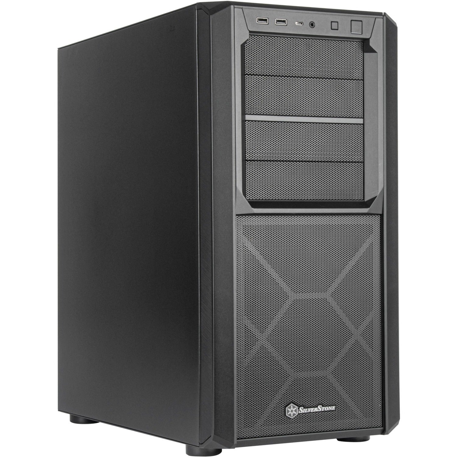 Silverstone sst-sed1-b midi tower behuizing (zwart | 2x usb-a | 1x usb-c)