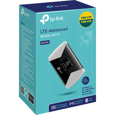 Tp-link 300mbps lte-advanced mobiele wifi m7450 wlan lte router (zwart zilver, micro-sim | mifi | met accu)