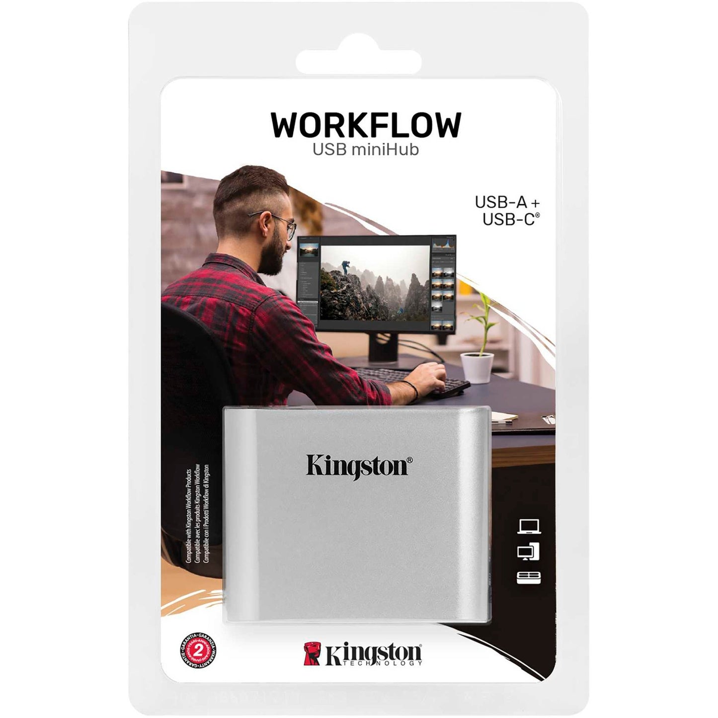 Kingston workflow usb minihub dockingstation (zilver zwart, usb-c, usb-a)