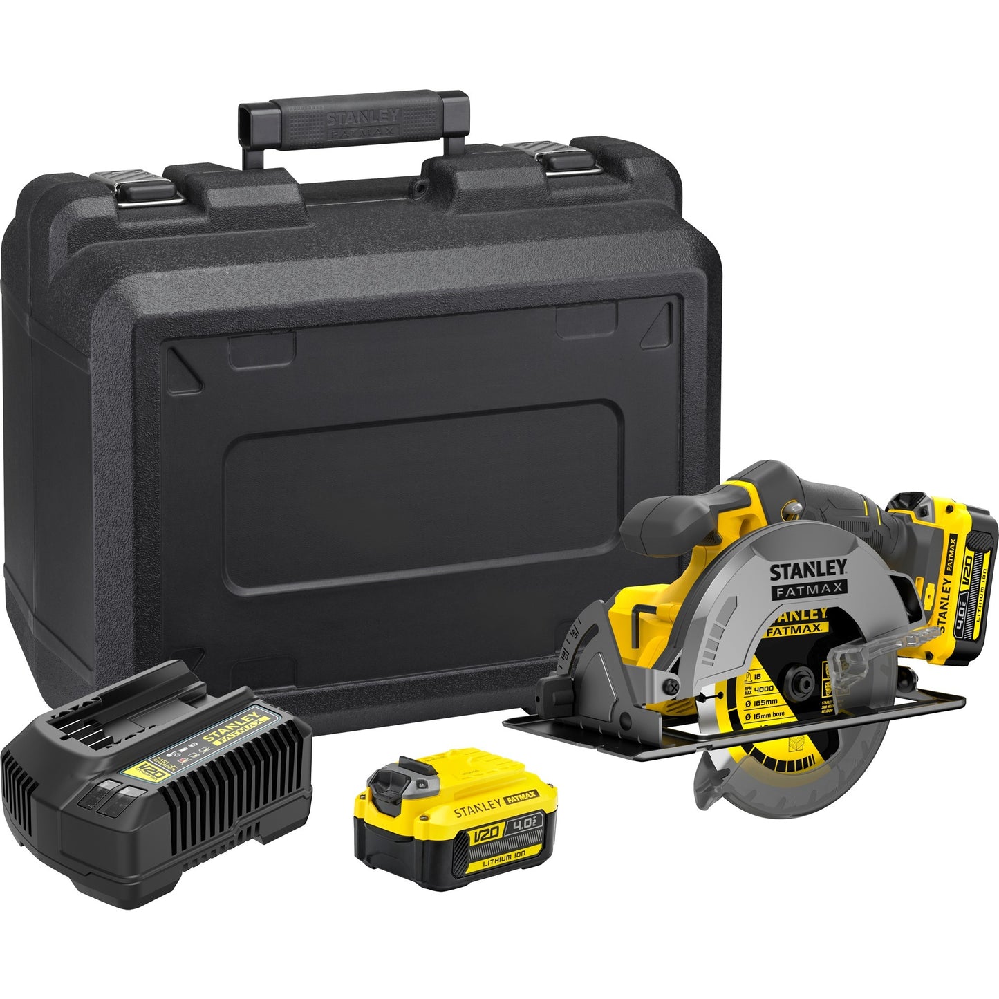 Stanley fatmax v20 18v handcirkelzaag (geel zwart, koffer, 2 accu's (2.0ah) en oplader (4a) inbegrepen)