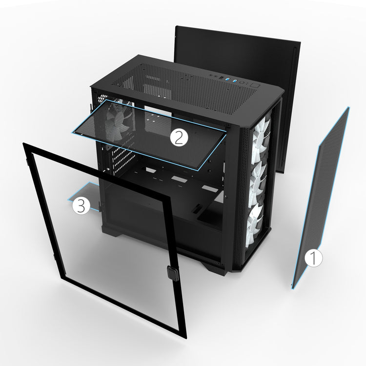 Montech air 100 argb mini tower behuizing (zwart | 3x usb-a | tempered glass)