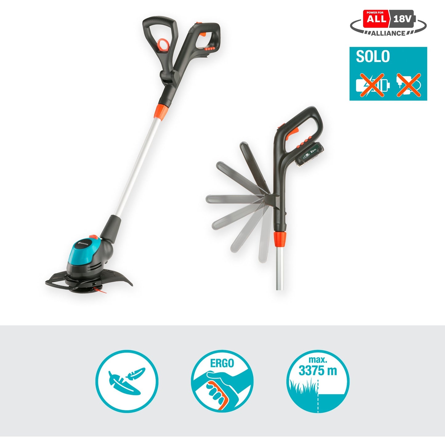 Gardena easycut accu grastrimmer - 23 18v p4a solo - maaibreedte 23cm - zonder accu