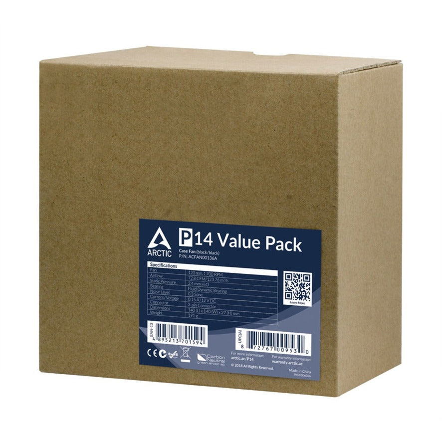 Arctic p14 value pack case fans (zwart, 5 stuks, 140 x 140 x 27 mm)