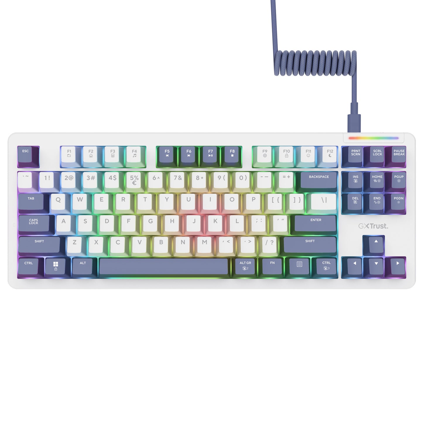 Trust gxt 872 xyra mechanisch tkl-gamingtoetsenbord (wit, us lay-out (qwerty), leobog seiya, 80% (tkl), rgb, hot swap)