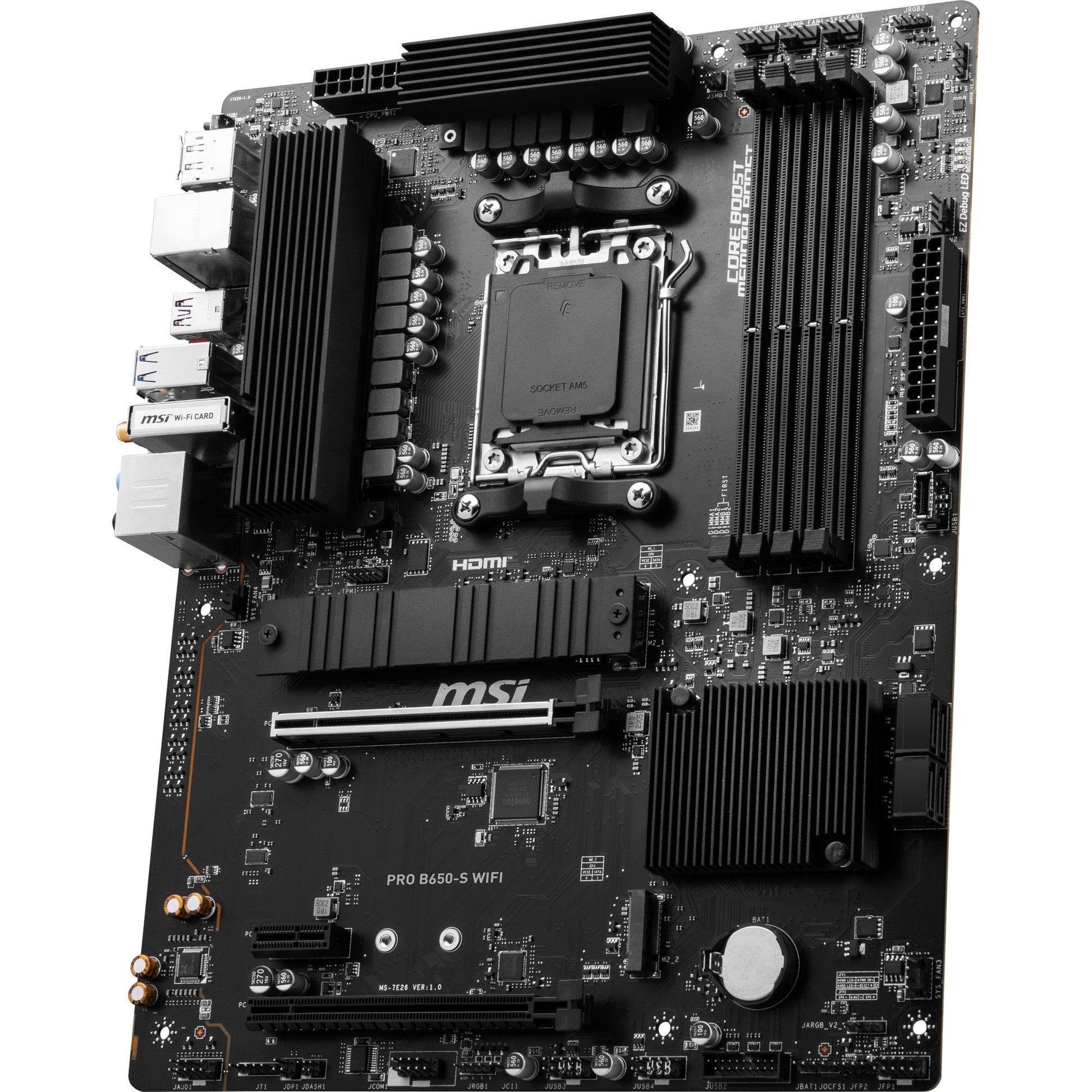 Msi pro b650-s wifi socket am5 moederbord (zwart, raid, 2.5 gbe-lan, wi-fi 6e, bt, sound, atx)
