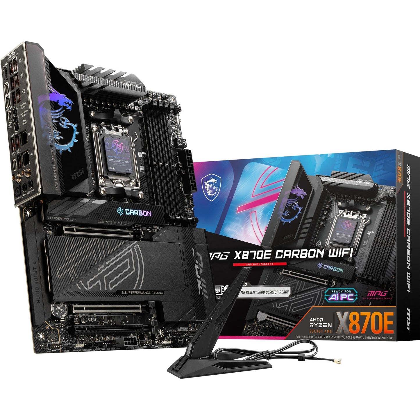 Msi mpg x870e carbon wifi socket am5 moederbord (raid, 5gb-lan, 2,5gb-lan, wi-fi 7, bt, sound, atx)