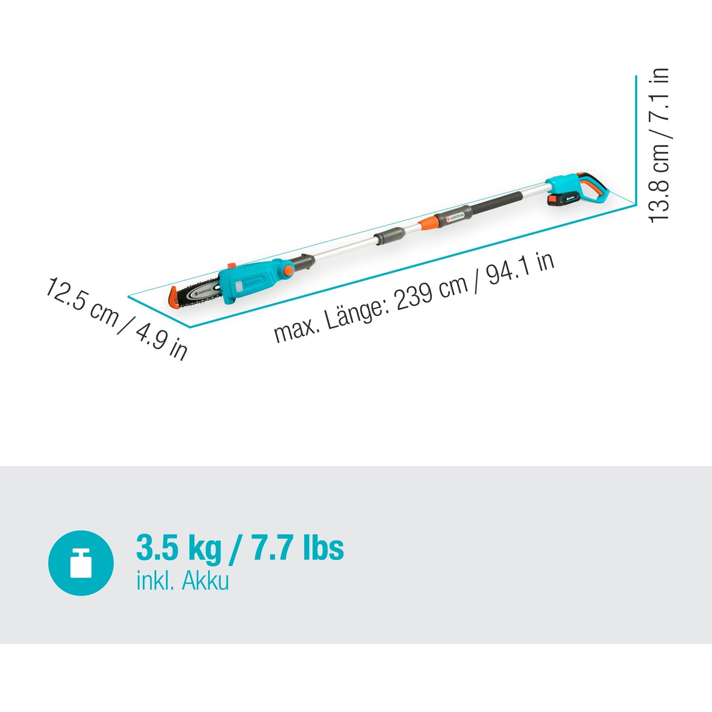 Gardena accu telescopische snoeizaag tcs 20 18 p4a set stoksnoeizaag (turquoise grijs, 14770-20, accu inbegrepen)
