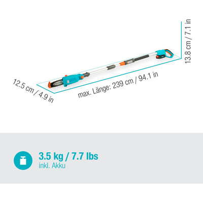 Gardena accu telescopische snoeizaag tcs 20 18 p4a set stoksnoeizaag (turquoise grijs, 14770-20, accu inbegrepen)