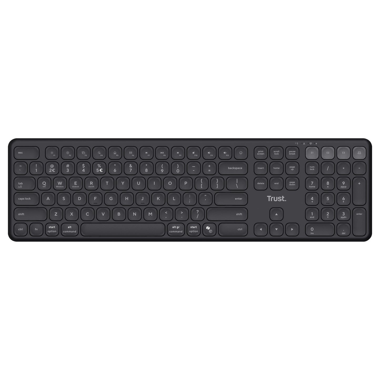 Trust vaiya draadloos toetsenbord (zwart, us lay-out (qwerty), 100%, bluetooth 2.4ghz)