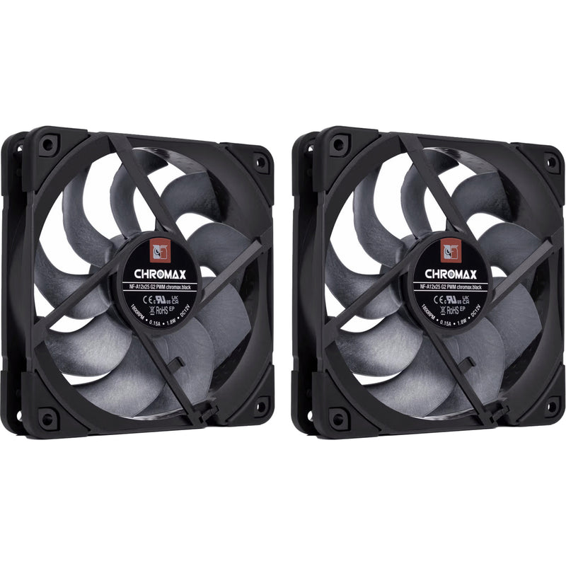 Noctua nf-a12x25 g2 pwm sx2-pp chromax.black case fans (zwart, 2 stuks, 120 x 120 x 25 mm)