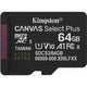 Kingston canvas select plus 64 gb microsdxc geheugenkaart (zwart, uhs-i u1, class 10, v10)