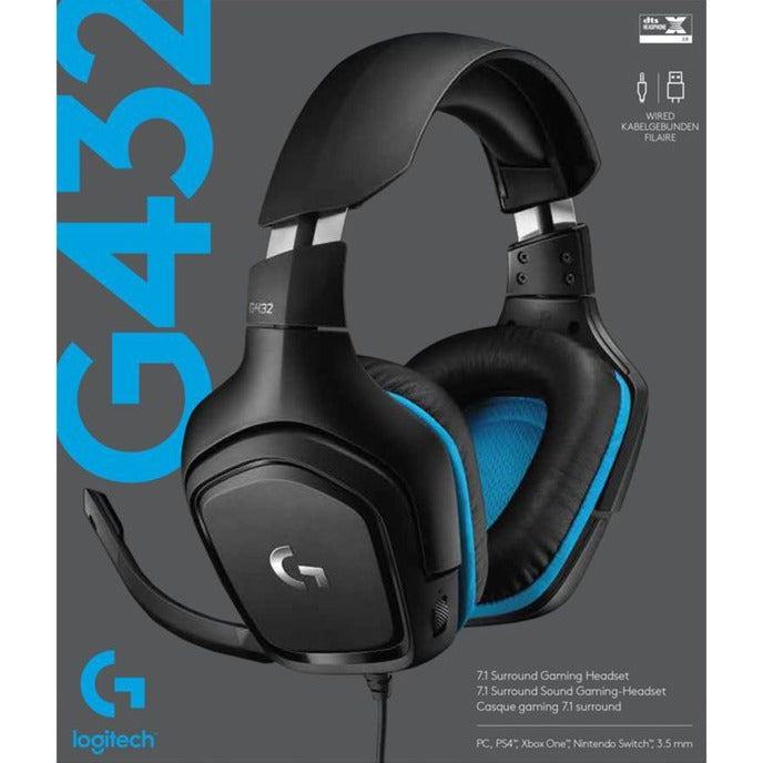 Logitech g432 7.1 surround sound wired over-ear gaming headset (zwart blauw, pc, playstation 4, playstation 5, xbox one, xbox series x|s, nintendo switch)