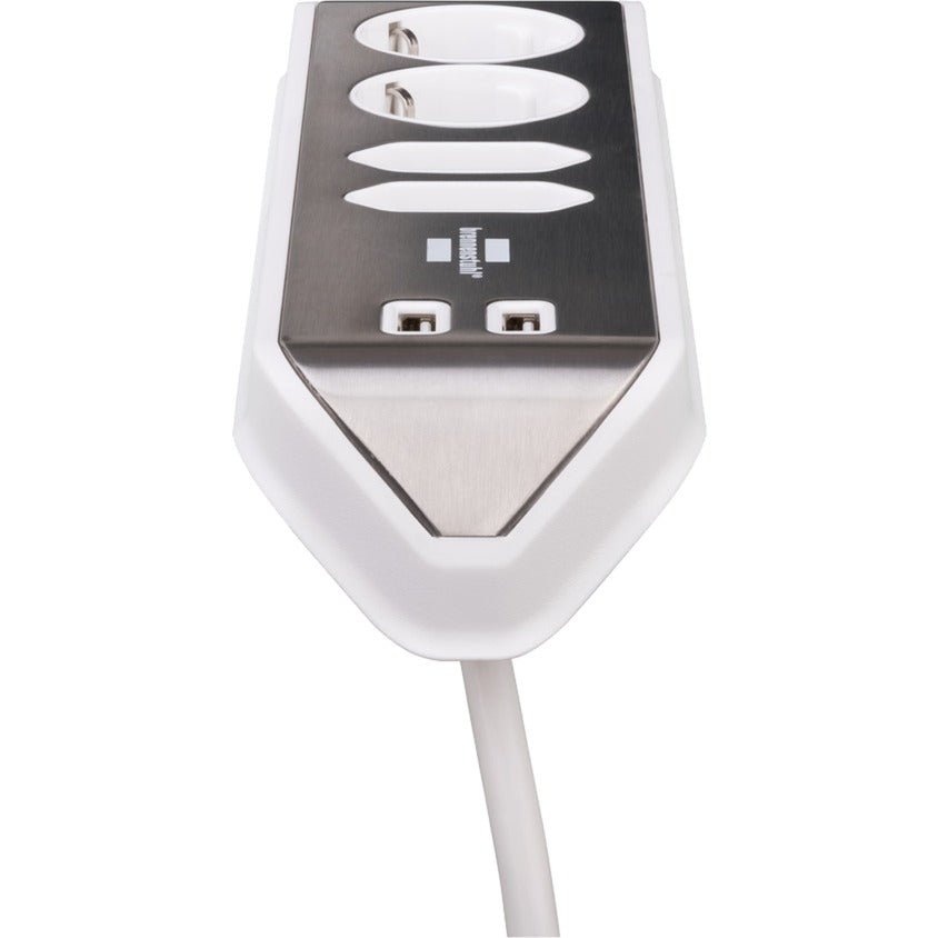 Brennenstuhl ®estilo hoekaansluitdoosstrook met usb laadfunctie 4-weg 2x beschermende contactdozen 2x euro zilver wit